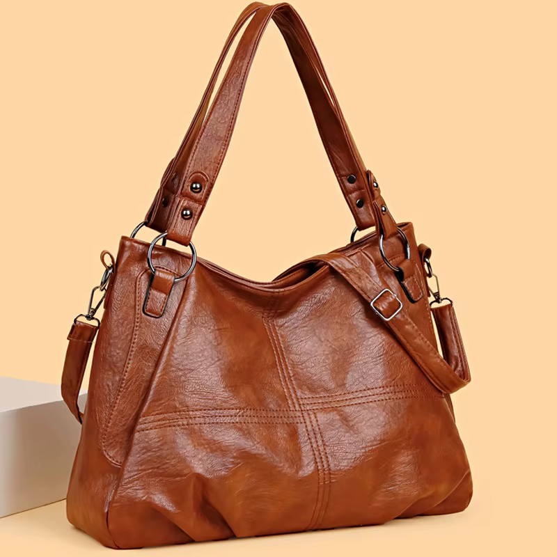 Sac à Main Simple en Cuir Souple de Grande Capacité pour Femme