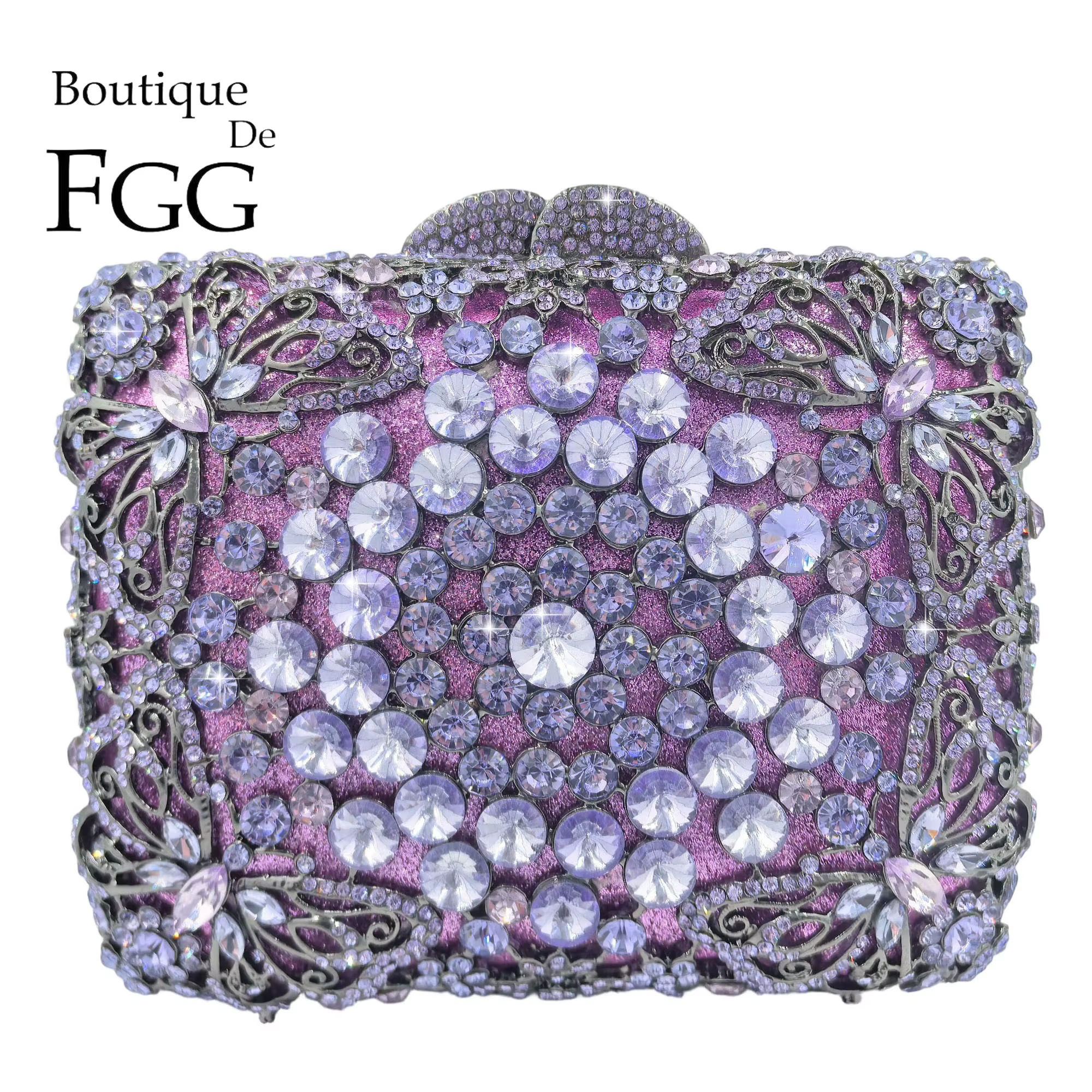 Boutique de FGG : Sacs à main de soirée lilas en strass pour femmes