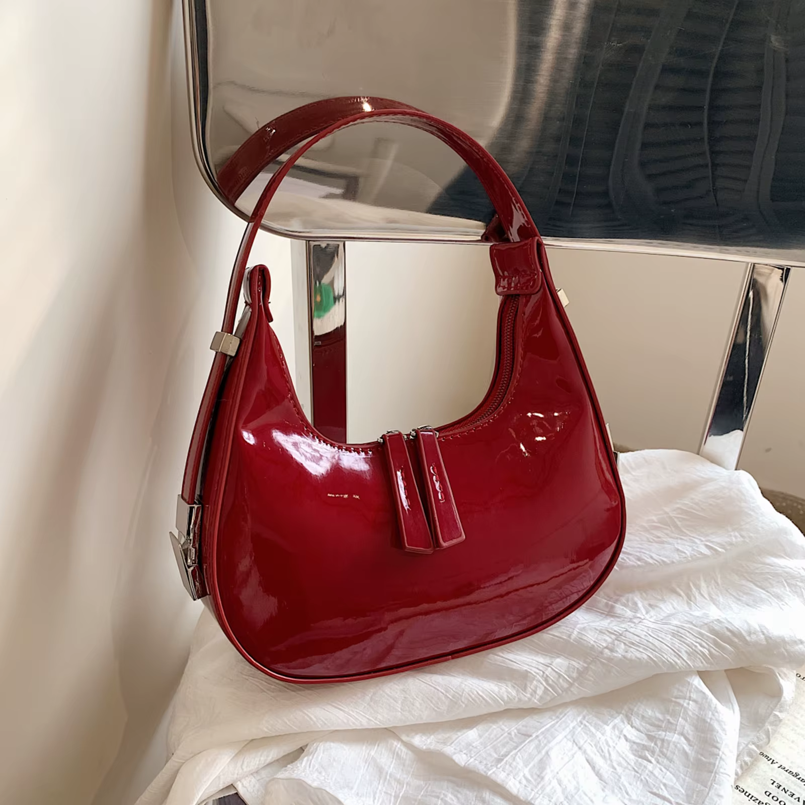 Sac à main demi-lune vintage en cuir PU pour femmes et filles