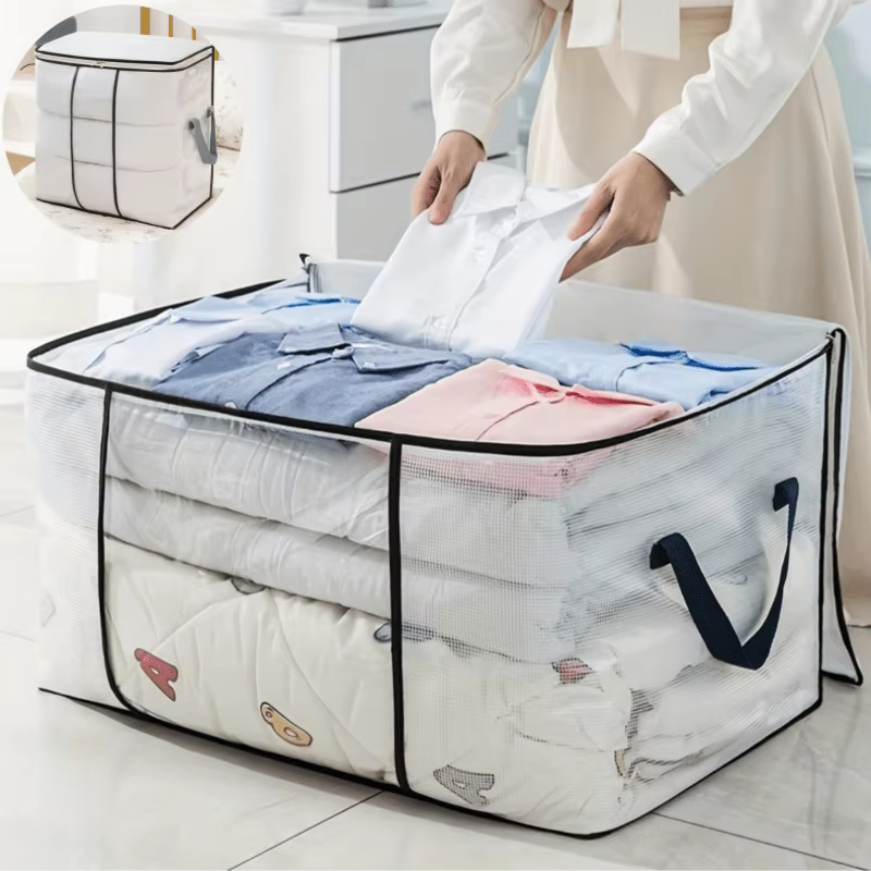 Grand sac de rangement transparent avec fermeture éclair et poignée