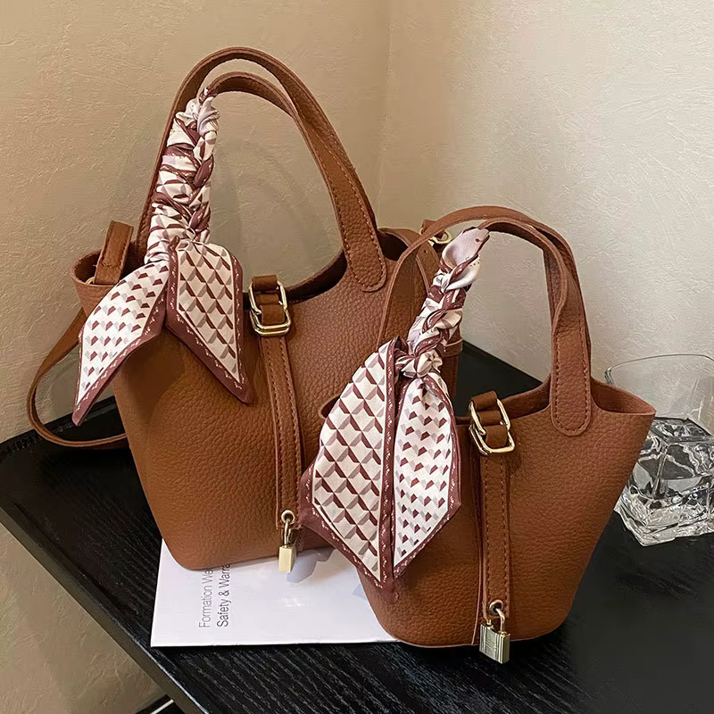 Sac seau élégant haut de gamme à motif litchi