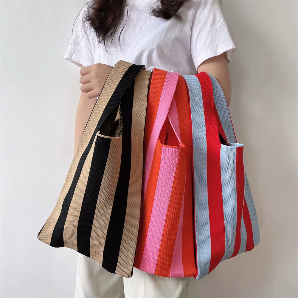 Sacs fourre-tout en tricot rayé sac à bandoulière pour femme mode
