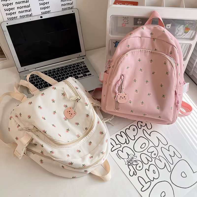 Petit sac à dos imprimé de fleurs fraîches pour femmes et filles
