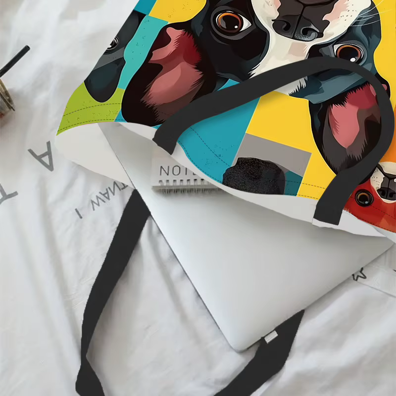 Sac fourre-tout réutilisable en polyester imprimé Boston Terrier