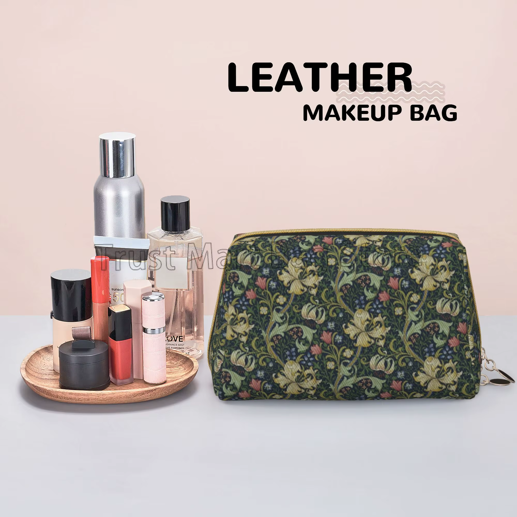 Trousse de maquillage en cuir imprimé William Instability pour femme