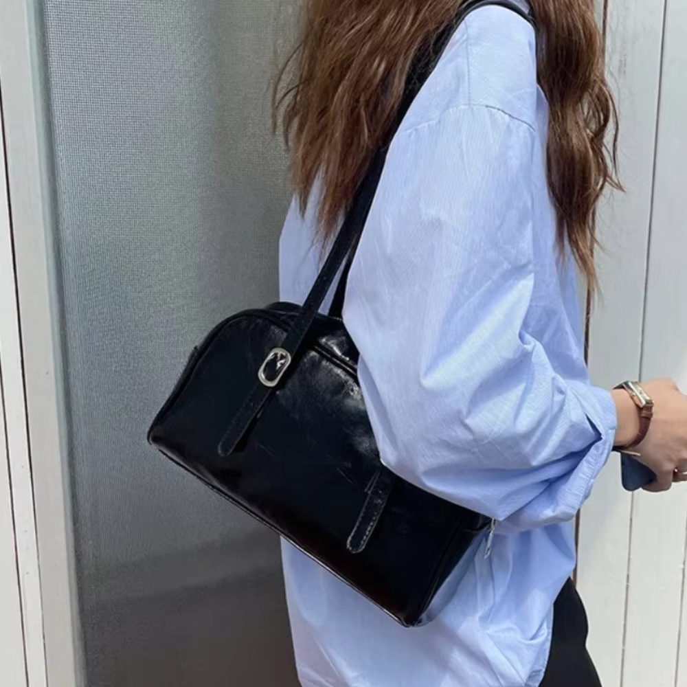 Sac Boston vert tendance grande capacité en cuir PU couleur unie