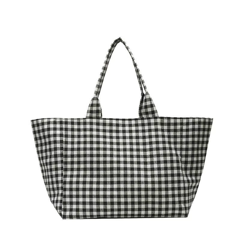 Sac fourre-tout en toile à carreaux avec motif