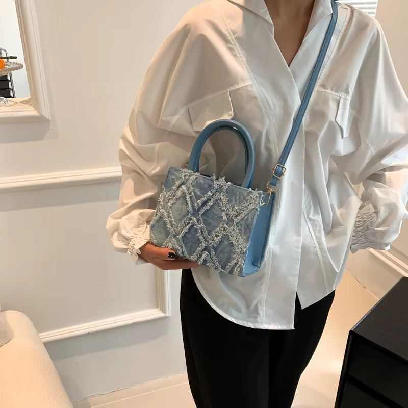 Sacs à main vintage en toile avec pompon pour femmes