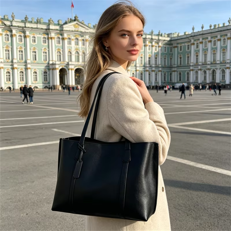 Sac fourre-tout classique en similicuir noir