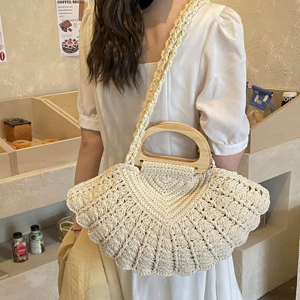 Sac à bandoulière décontracté en crochet tressé en forme de coquillage