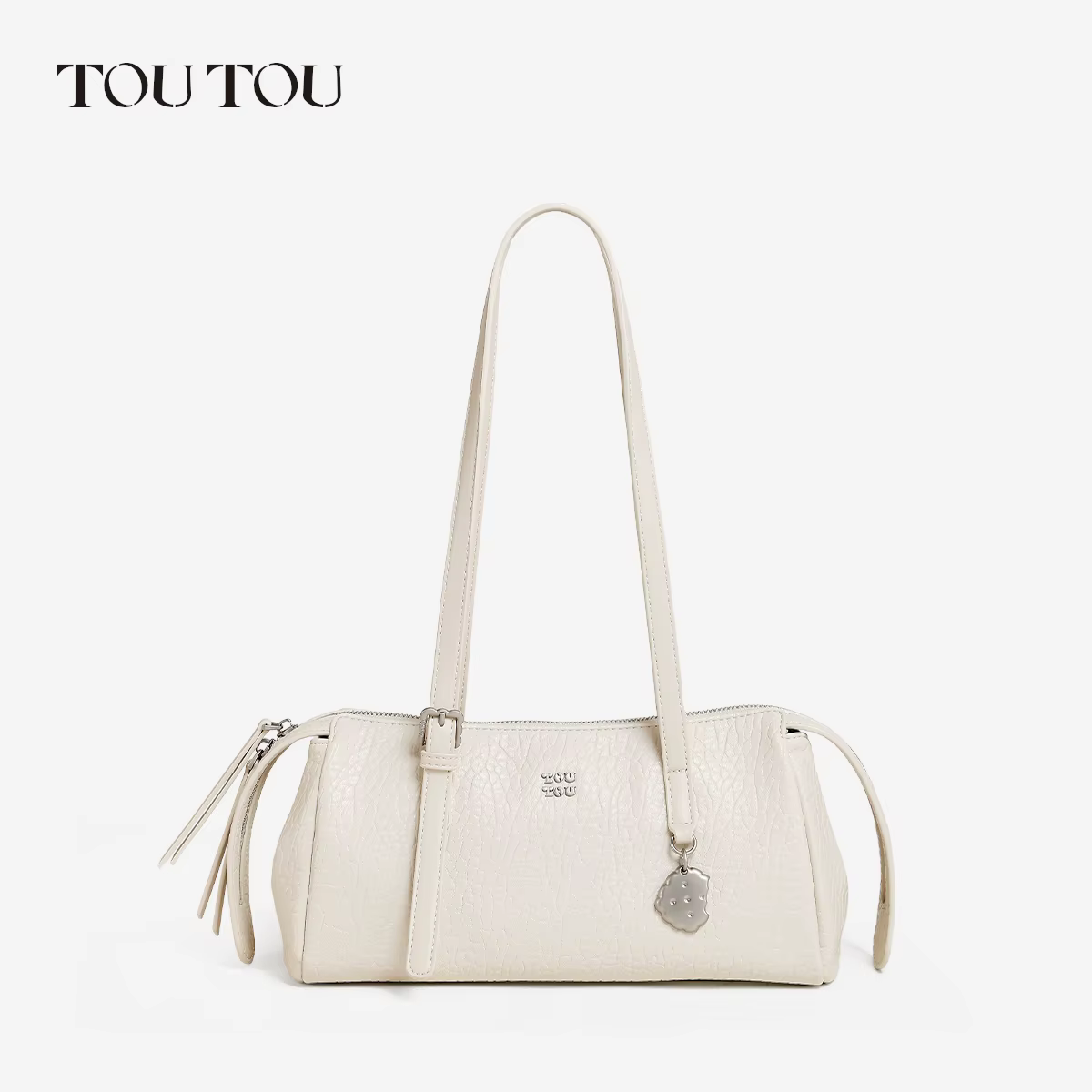 Sac à bandoulière Toutou en PU pour femmes, sac à main vintage à double anse, sac à bandoulière décontracté à multiples poches avec breloque en forme de biscuit.