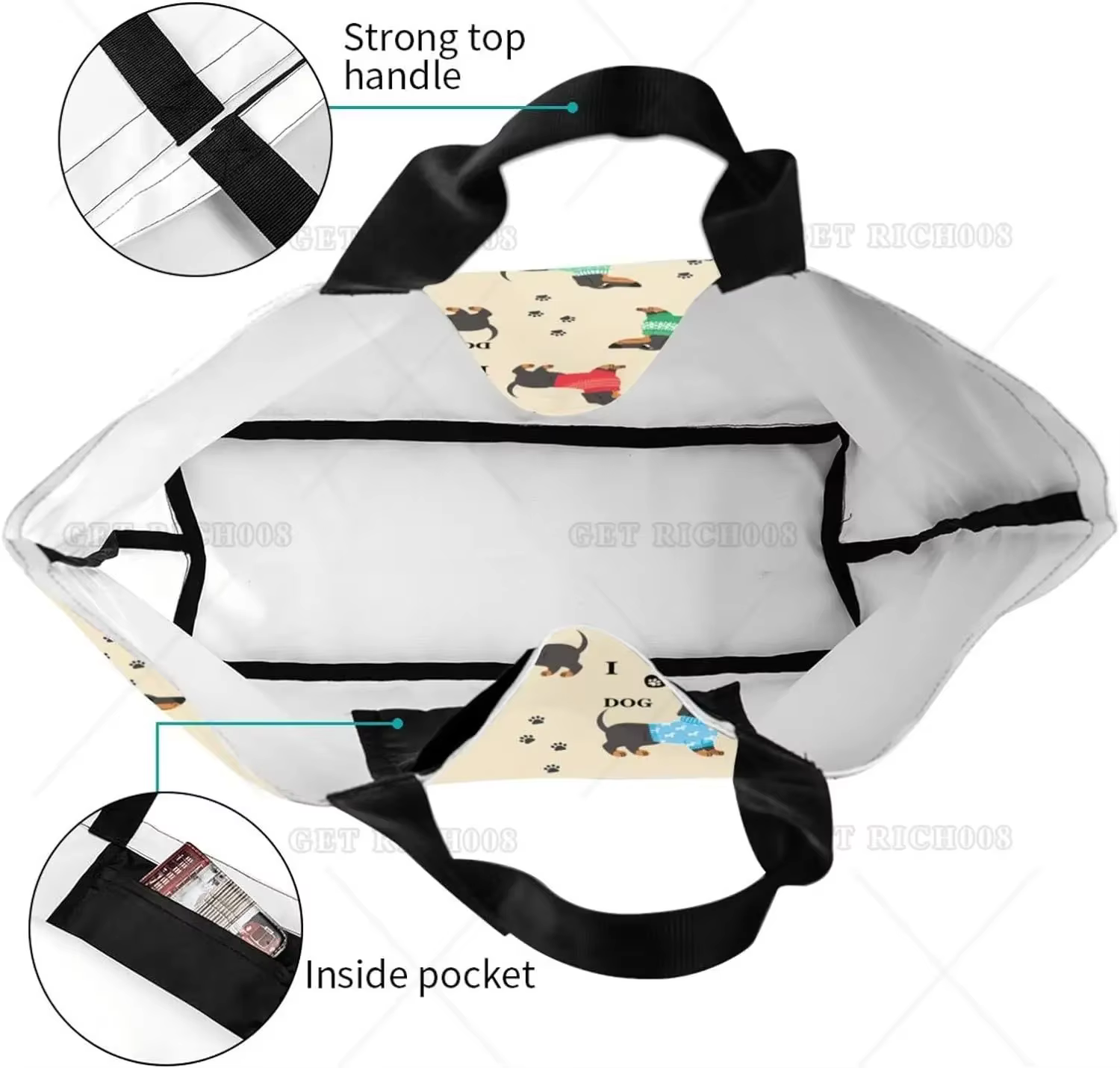 Sac fourre-tout chien teckel pour femme