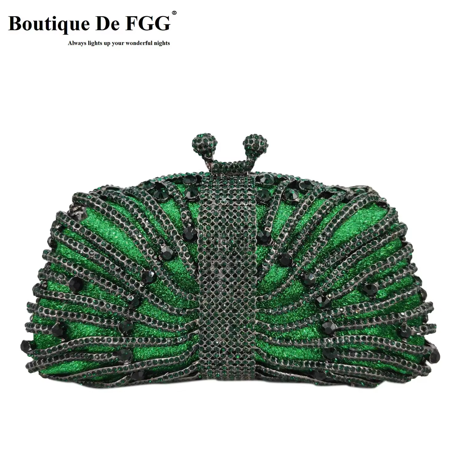 Boutique De FGG Emerald Green Crystal Clutch Evening Bags for Women Formal Party Minaudiere Handbags Wedding Bridal Purse