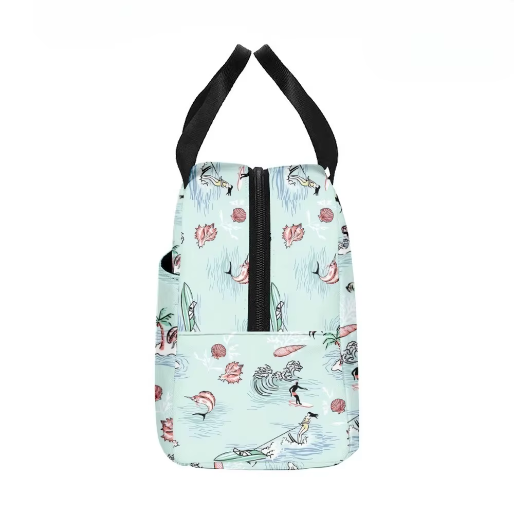 Palmiers plage surf sac à déjeuner isolé poche latérale étanche réutilisable bureau conception facile à nettoyer pour le travail école pique-niques