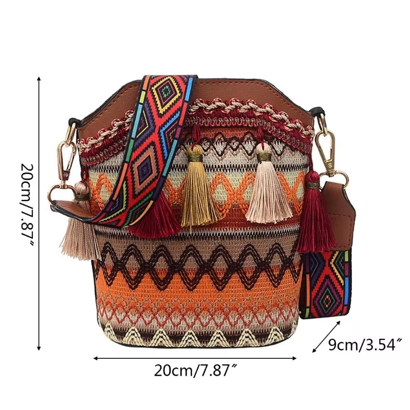 Sac à bandoulière ethnique tissé à la main pour femmes