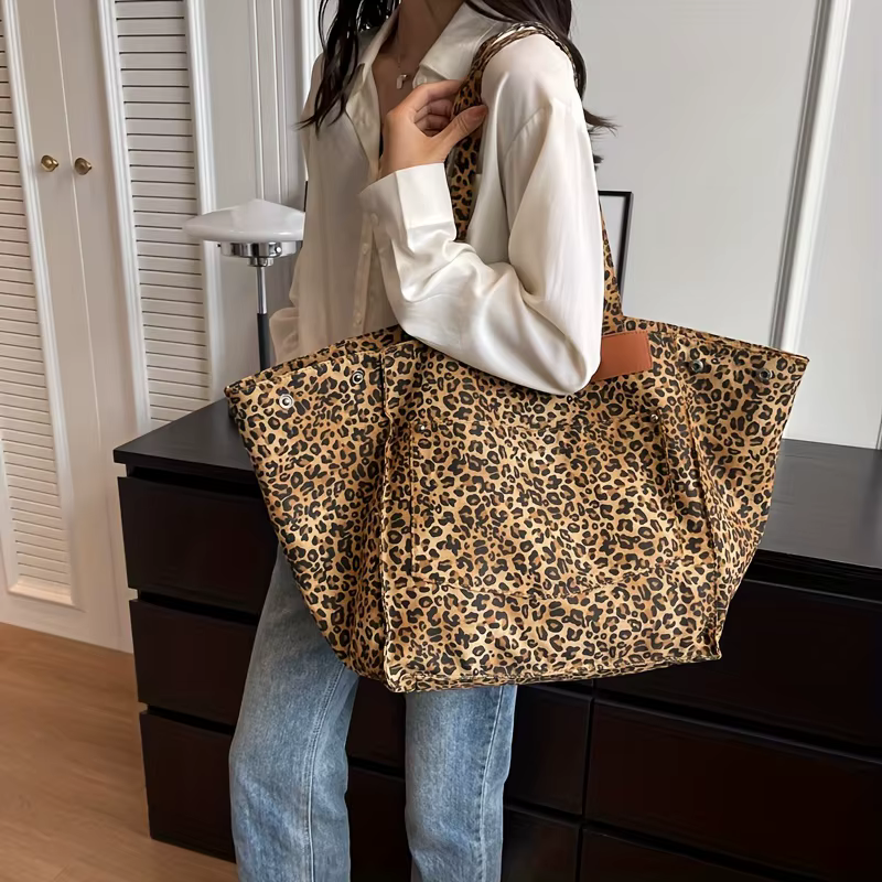 Sac fourre-tout élégant imprimé léopard pour femmes