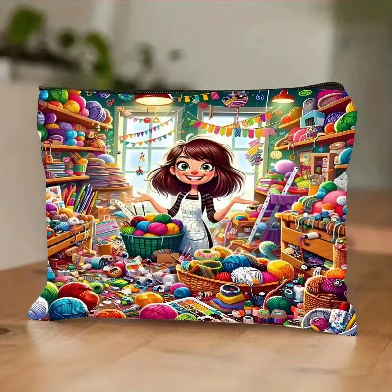 Un sac de maquillage sur le thème fait à la main – Sac à fermeture éclair multifonctionnel mignon pour femmes