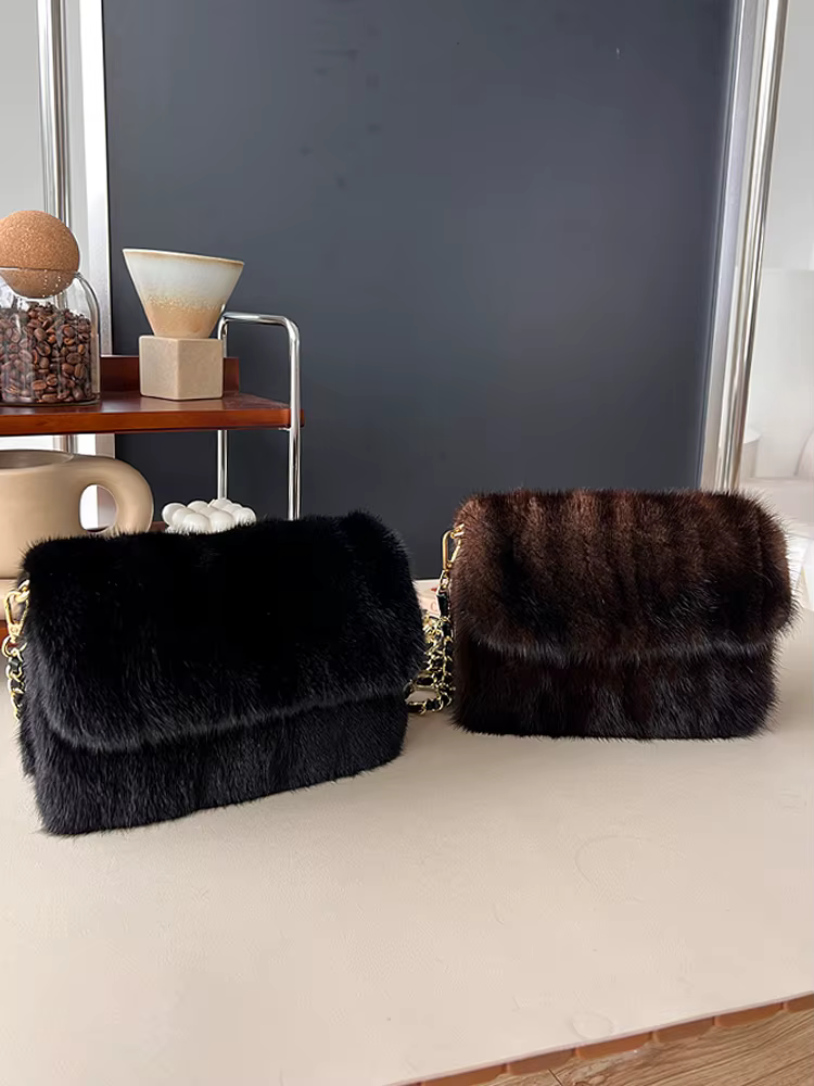 Sac à main en vraie fourrure de vison pour femmes