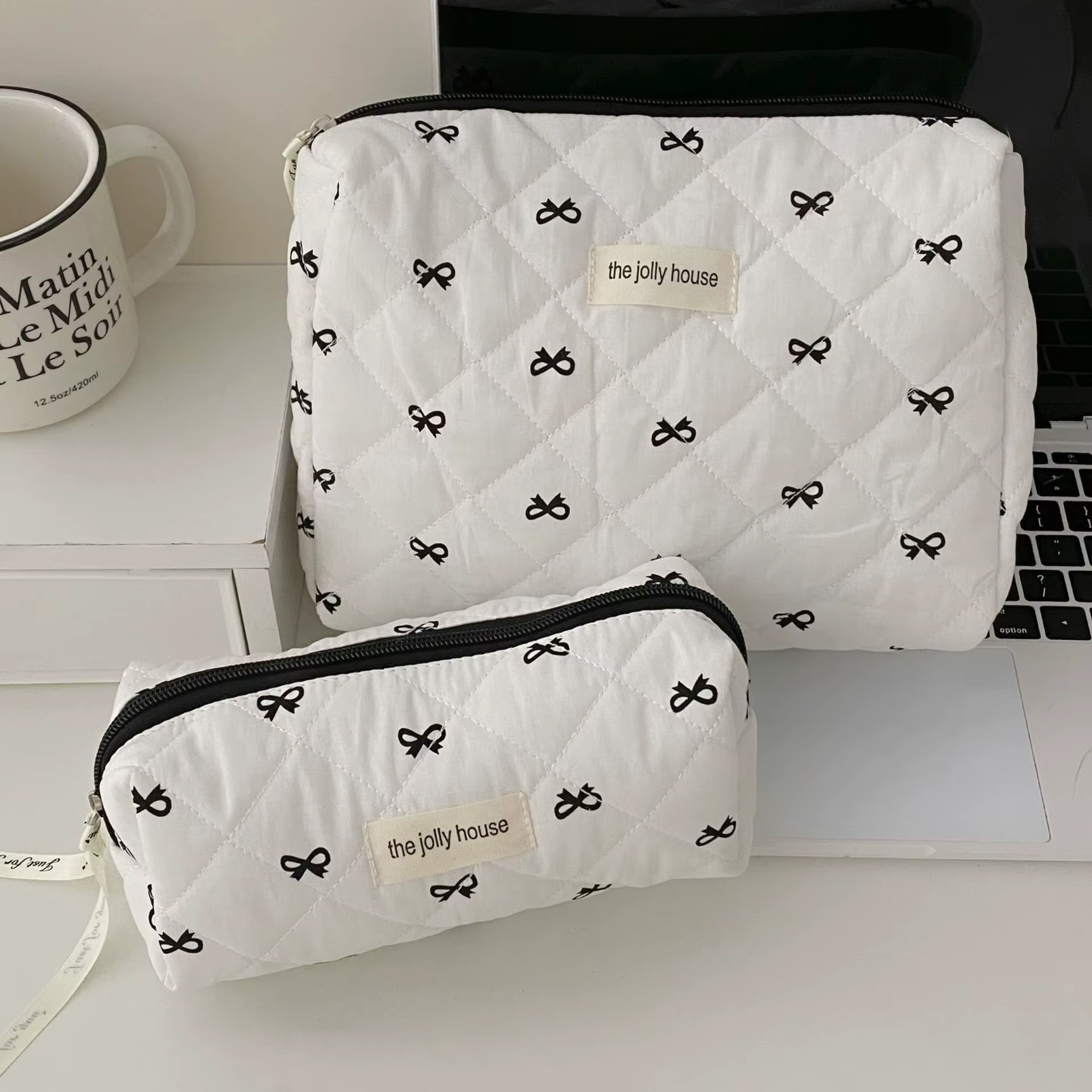 Mode cerise fourre-tout femmes sac de maquillage Portable mignon dames cosmétique toilette pochette de rangement sac à main coton matelassé sac à fermeture éclair