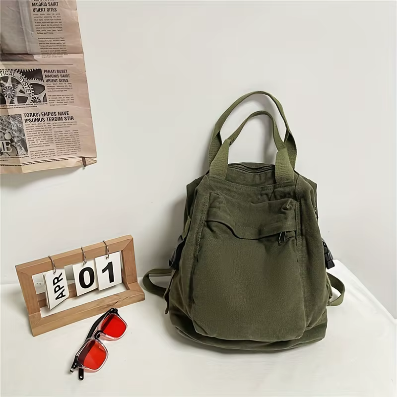 Sac à dos rétro de couleur unie pour femmes