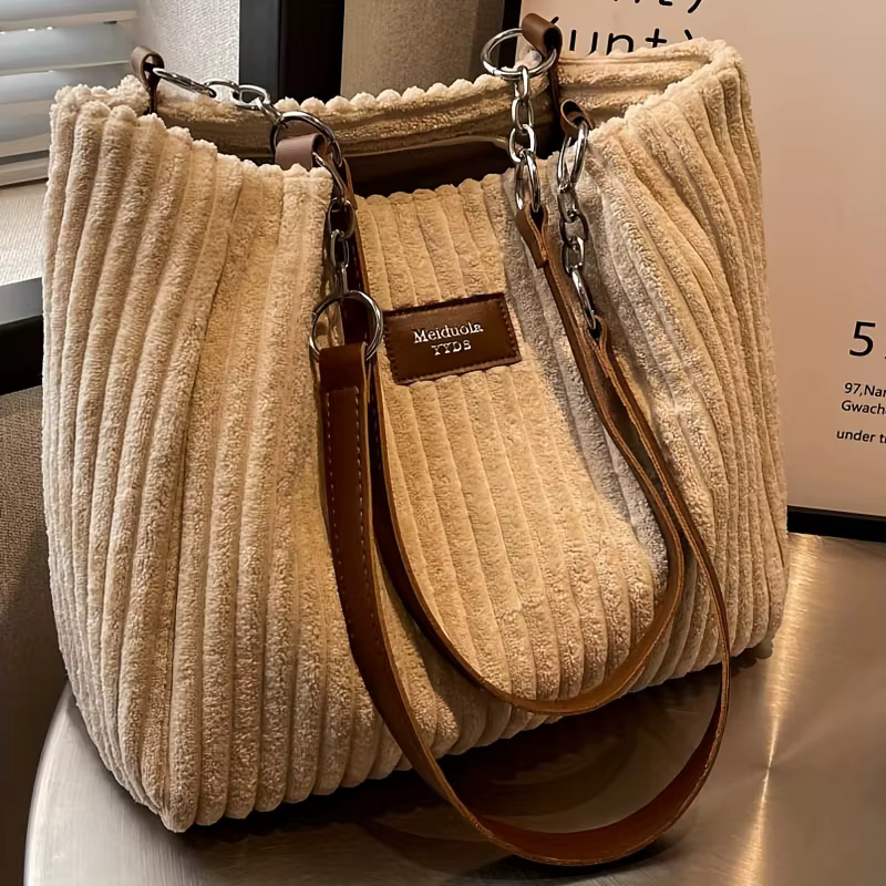 Sac fourre-tout élégant en velours côtelé pour femme