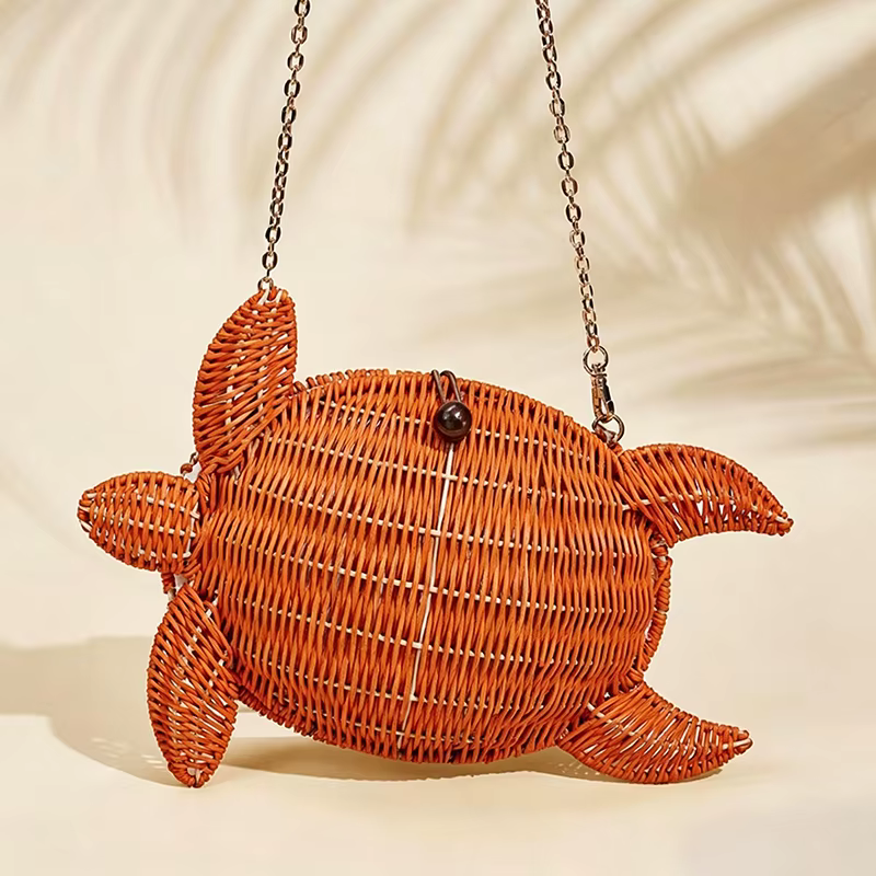 Sac bandoulière en rotin tressé motif tortue mignon