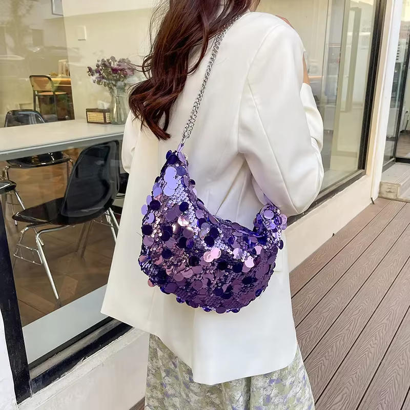 Sac à Main Demi-Lune Hobos à Paillettes pour Femme