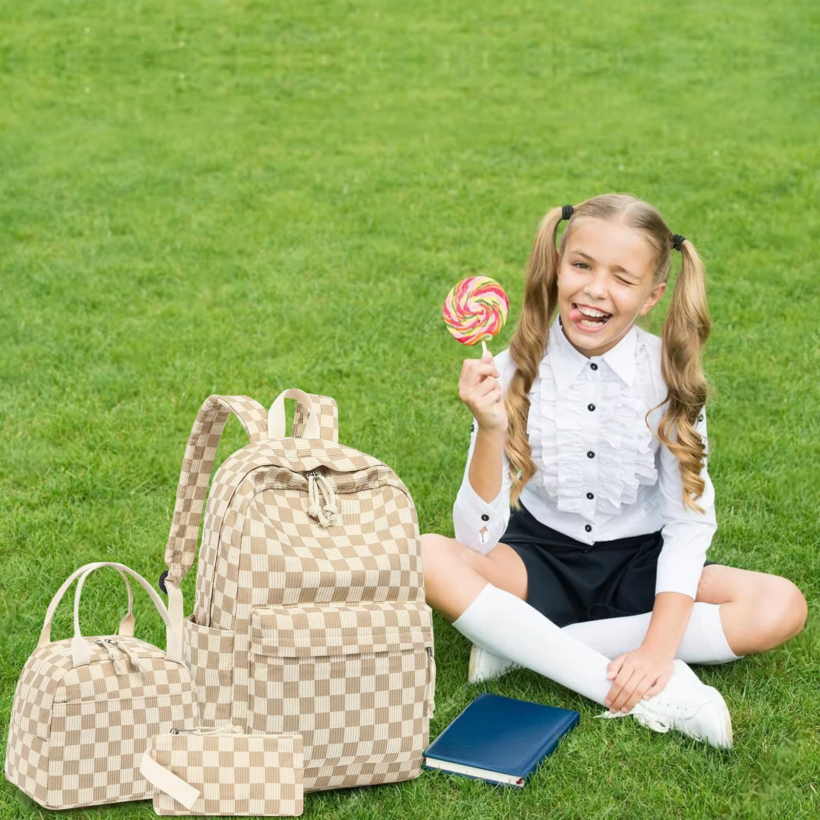 Velours côtelé 3Pecs/ensemble sacs d'école pour adolescents collège style sac à dos femme filles couleur unie femmes