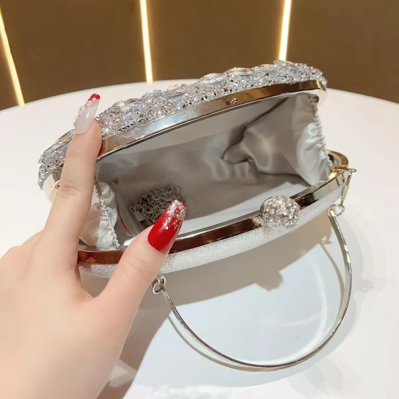 Sacs de soirée de luxe en cristal argenté et diamant doré pour fête d'anniversaire