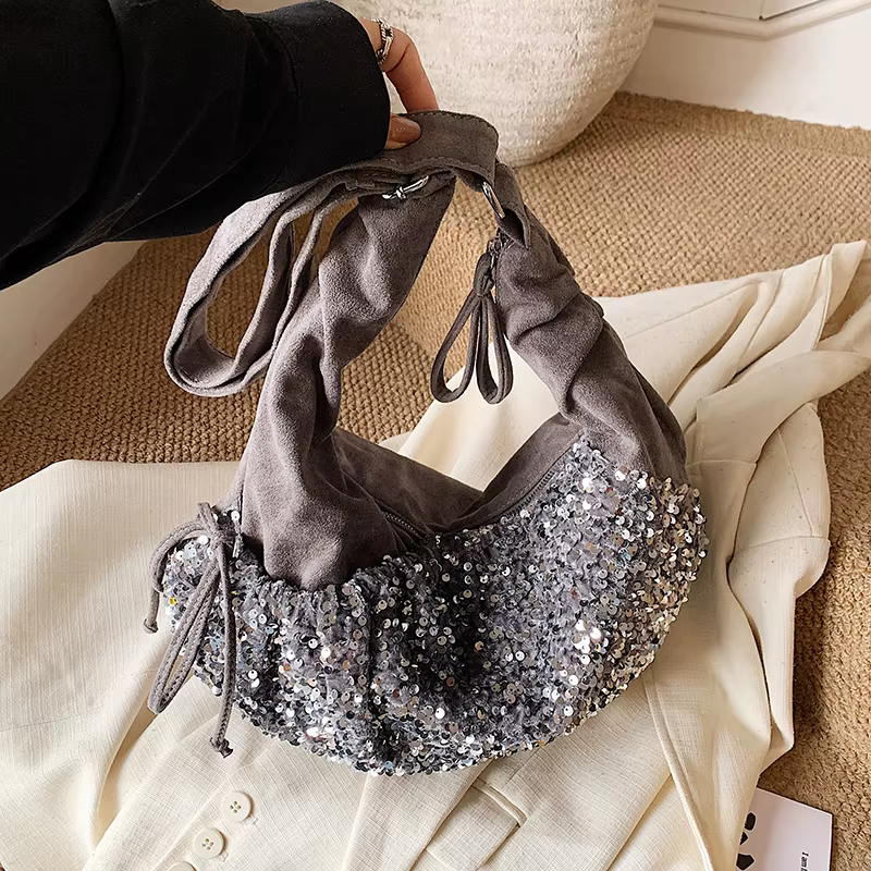 Sac à bandoulière à paillettes argentées pour femmes