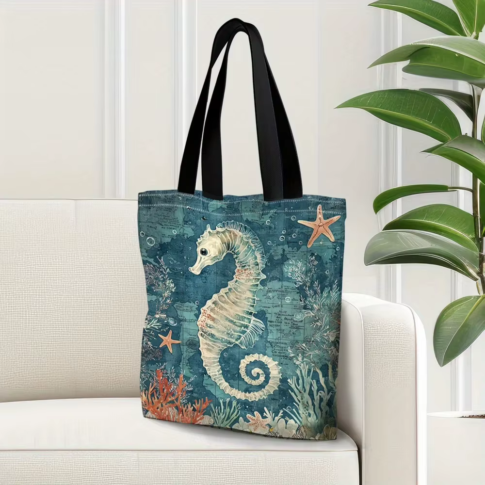 Sac fourre-tout rétro pour scène sous-marine hippocampe