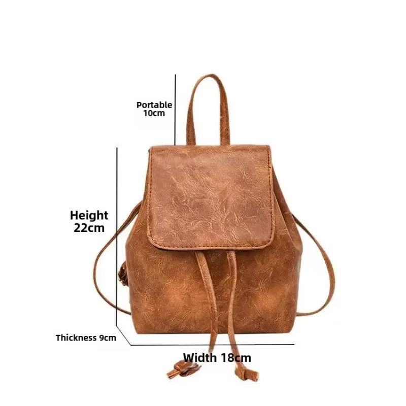 Nouveau Mini sac à dos artistique marron avec cordon de serrage pour femmes