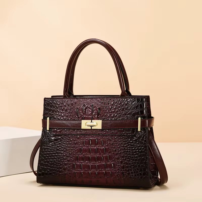 Sac à main grande capacité motif crocodile pour femme