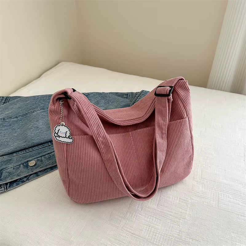 Sac à bandoulière en velours côtelé pour femmes