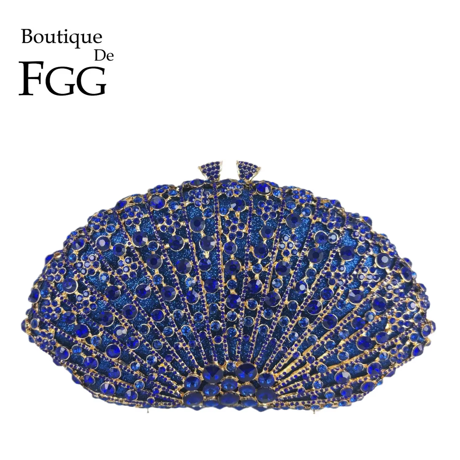 Boutique De FGG bleu Royal femmes pochette en cristal sacs à main De soirée mariée strass