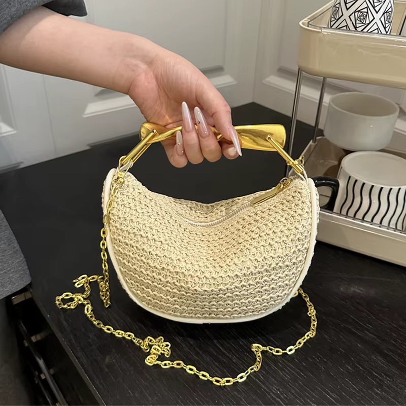 Gusure été concepteur épaule sac à bandoulière paille tissage pochette sac à main femmes boulette bandoulière sac de plage mode nuage sac à main