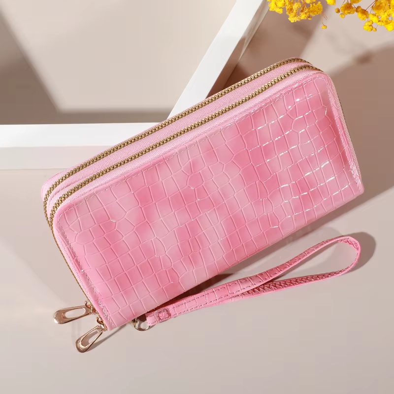 Portefeuille d'embrayage double couche vintage chic - Porte-monnaie et bracelet rétro à fermeture éclair - Accessoire pour femme à la mode avec rangement sécurisé
