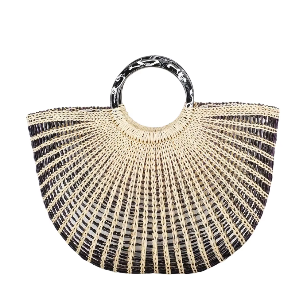 Sac de plage en paille tressé style Ins pour femme avec cordon de serrage