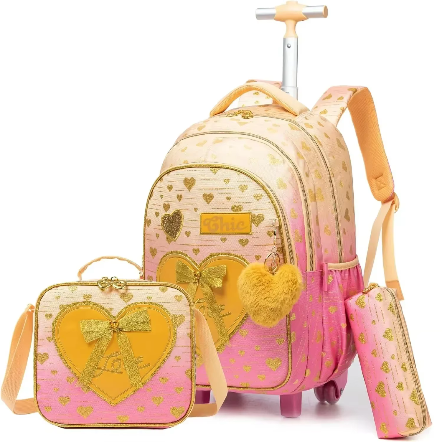 Sac à dos à roulettes avec ruban nœud papillon pour enfants