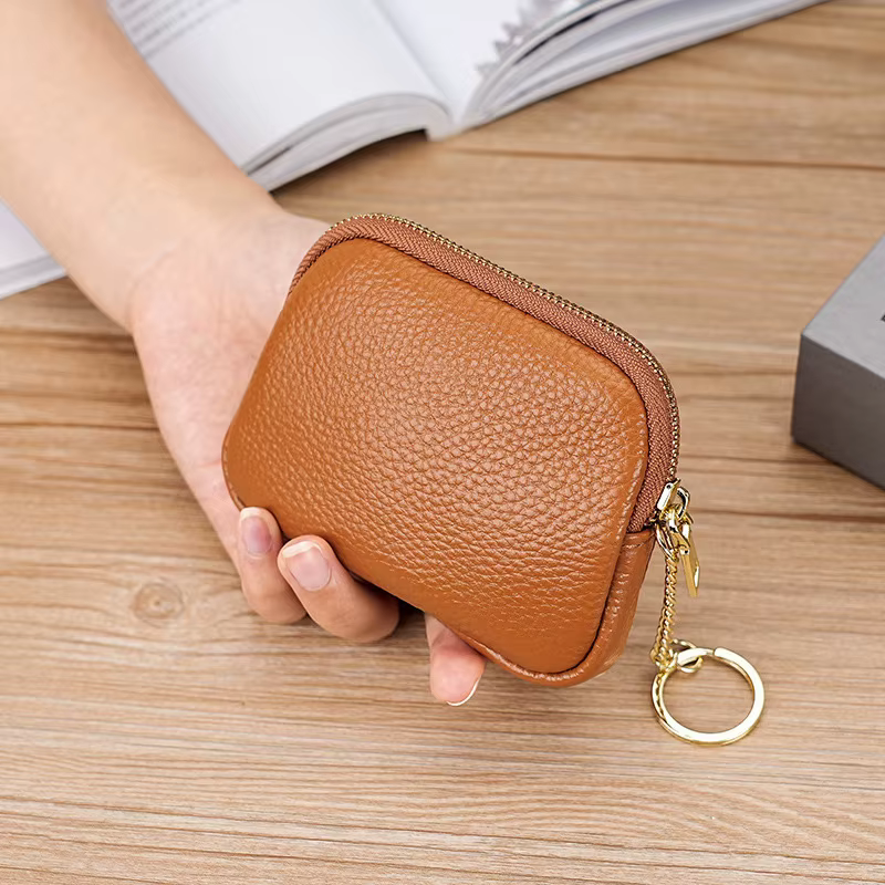 Mini porte-monnaie à fermeture éclair en cuir PU multicolore avec porte-clés petit portefeuille Portable