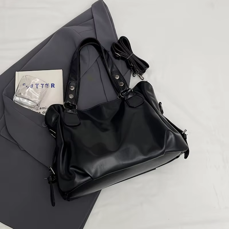 Sac à main en cuir vintage de grande capacité avec fermeture à glissière