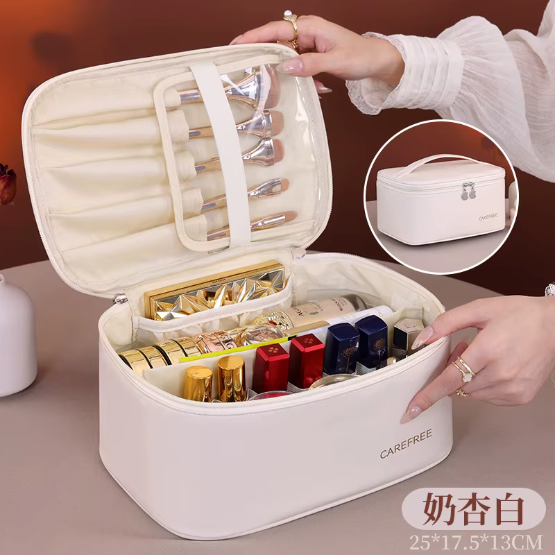 Trousse de maquillage de luxe en PU pour femme – Organisateur de cosmétiques de voyage avec fermeture à glissière