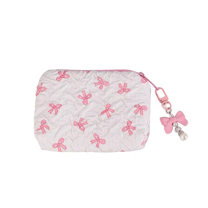 Trousse de maquillage en tissu avec nœud mignon