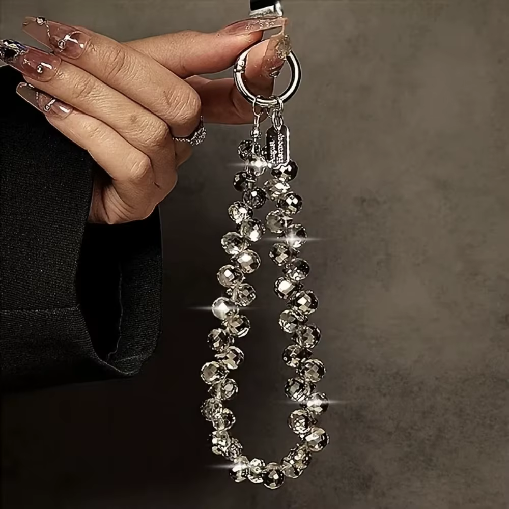 Breloque de sac perlée haut de gamme de luxe, porte-clés/lanière de téléphone en perles facettées exquises, idéale pour la décoration de sacs et les cadeaux