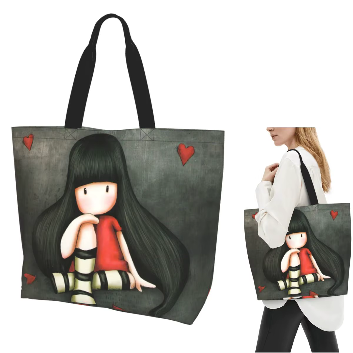 Santoro Gorjuss sac fourre-tout de Shopping toile grande capacité sacs à bandoulière Shopper sac à main d'épicerie pour femmes