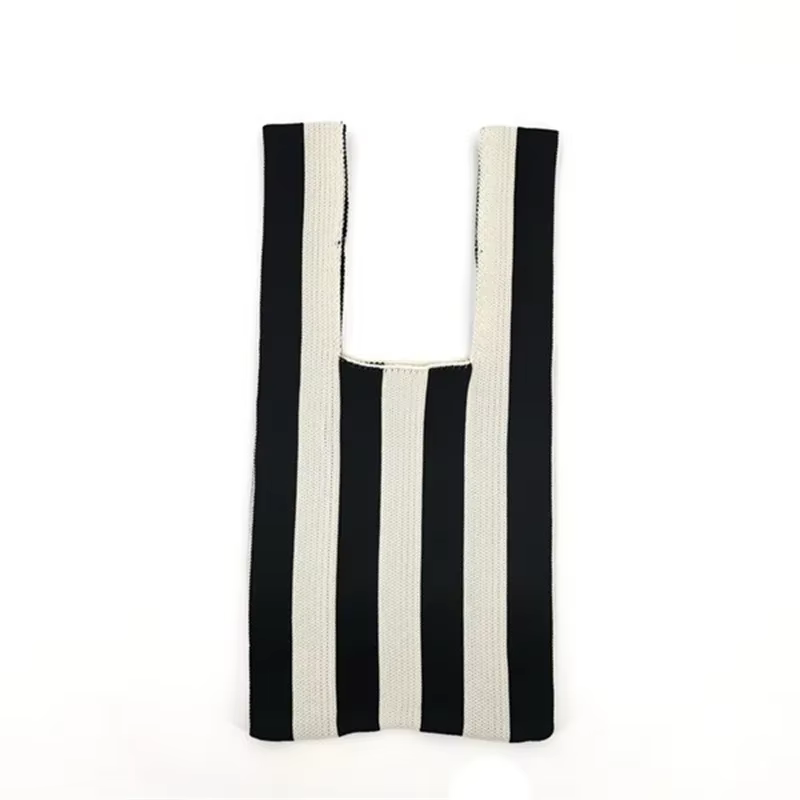 Mode coréenne gilet fourre-tout sacs doux coloré tricoté sac à main contraste rayure pliable