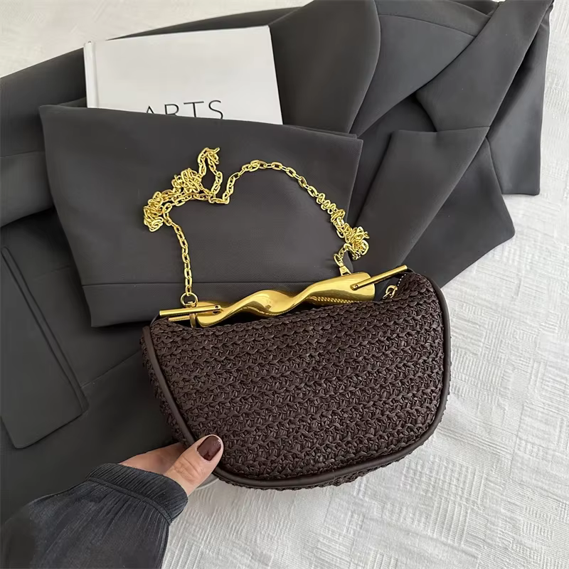 Gusure été concepteur épaule sac à bandoulière paille tissage pochette sac à main femmes boulette bandoulière sac de plage mode nuage sac à main
