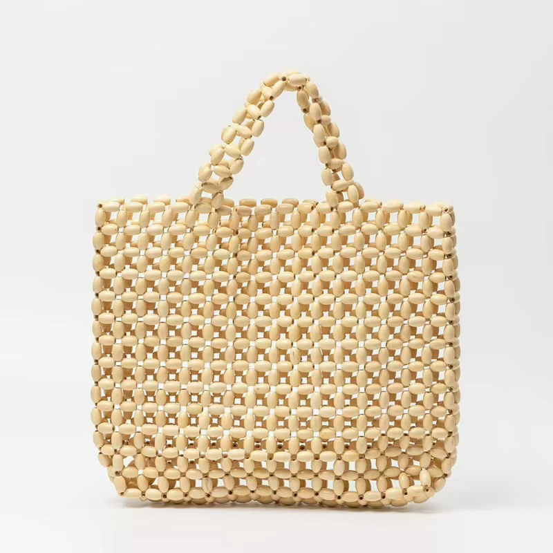 Sac à main rétro en perles de bois tissées à la main