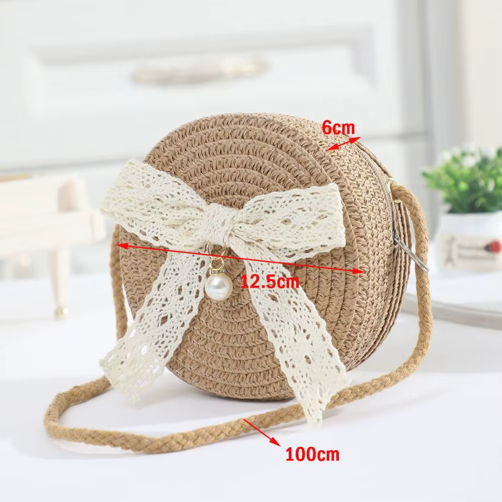 Mini sac en paille avec nœud en dentelle