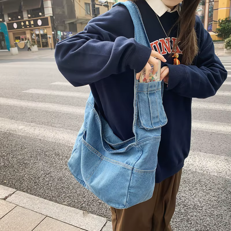 Sac à main en denim réutilisable pour femme